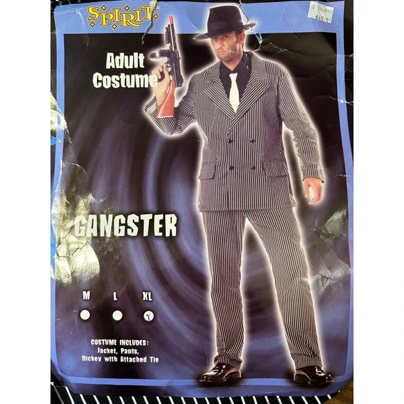 Spirit Halloween Gangster Costume XL Pinstripe Suit Jacket Pants Tie 1920s Mens - Picture 2 of 13